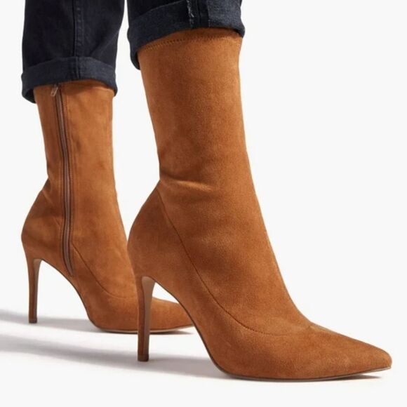 BRAND NEW SHOE LAND FAUX SUEDE ZIP SIDE SOCK BOOTS G1 - Picture 4 of 16